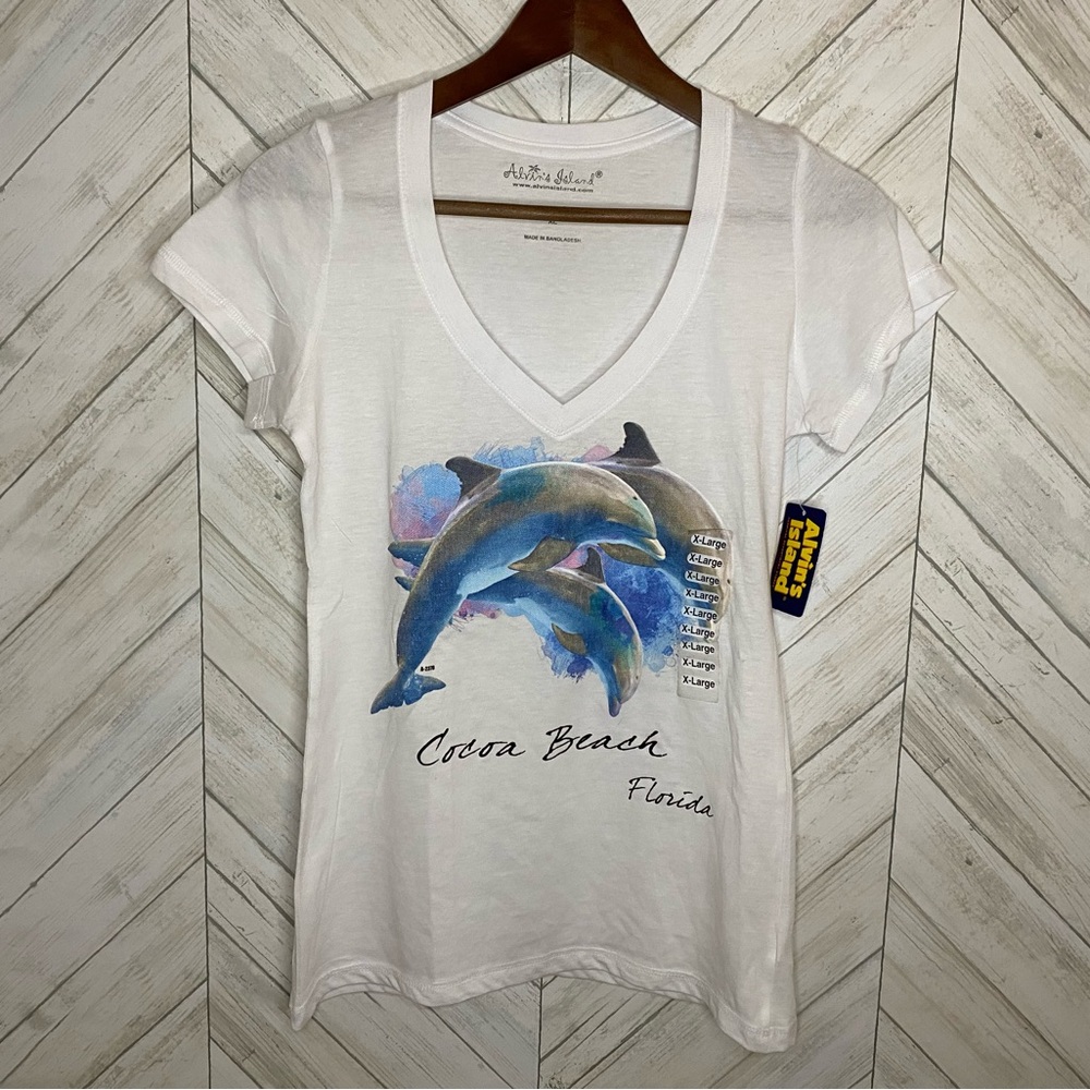 Alvin’s island dolphin cocoa beach v neck tee